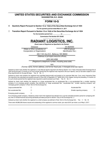 Thumbnail Radiant Logistics
 10-Q Quarterly Report FY2017 