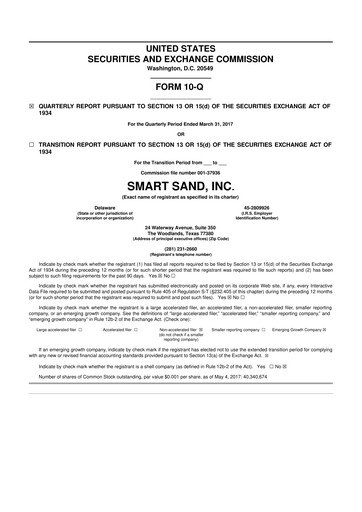 Miniature Smart Sand
 10-Q Rapport trimestriel 2017 