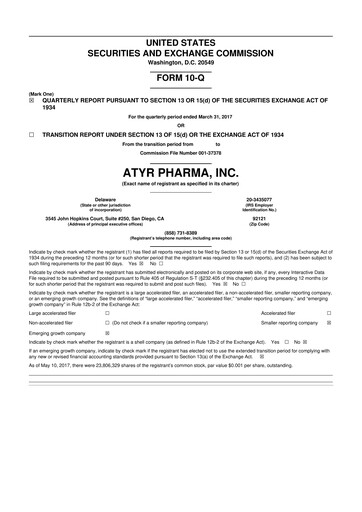 Thumbnail aTyr Pharma 10-Q Quarterly Report FY2017 