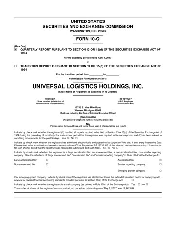 Thumbnail Universal Logistics Holdings 10-Q Quarterly Report FY2017 