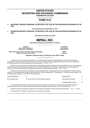 Thumbnail Impinj 10-Q Quarterly Report FY2017 