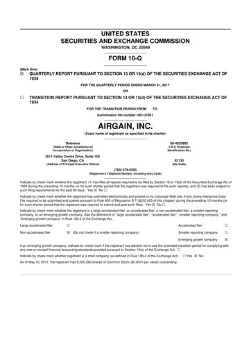 Miniature Airgain 10-Q Rapport trimestriel 2017 