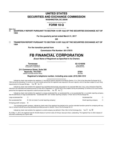 Thumbnail FB Financial 10-Q Quarterly Report FY2017 