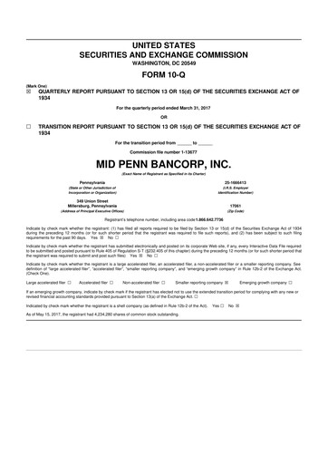 Thumbnail Mid Penn Bancorp 10-Q Quarterly Report FY2017 