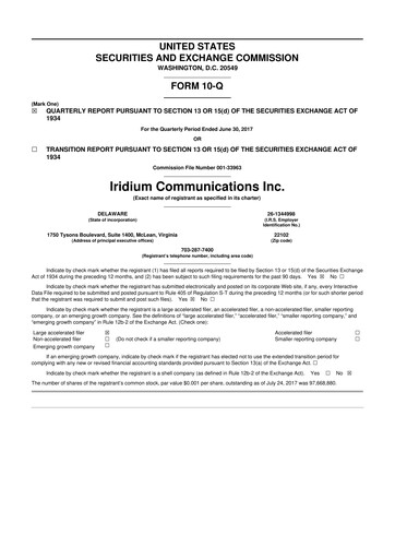Thumbnail Iridium Communications 10-Q Quarterly Report FY2017 