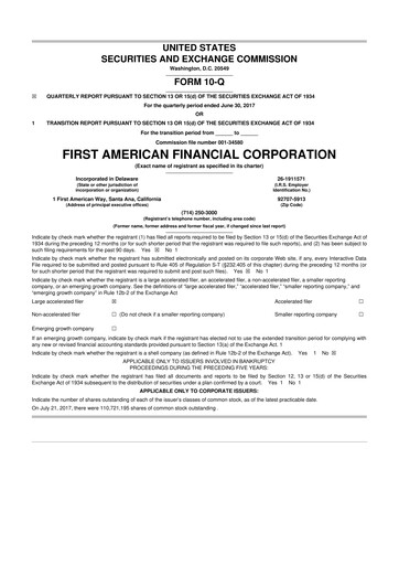 Miniature First American Financial Corporation 10-Q Rapport trimestriel 2017 