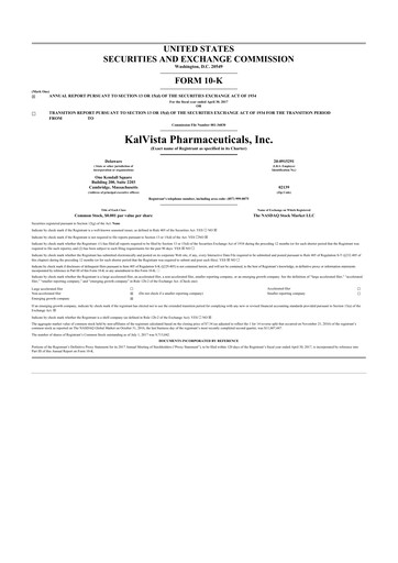 Thumbnail KalVista Pharmaceuticals 10-K Annual Report 2017