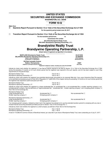 Thumbnail Brandywine Realty Trust
 10-Q Quarterly Report FY 