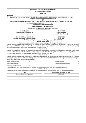 Thumbnail Martin Marietta Materials 10-Q Quarterly Report FY2017 