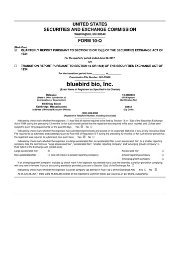 Thumbnail bluebird bio
 10-Q Quarterly Report FY2017 