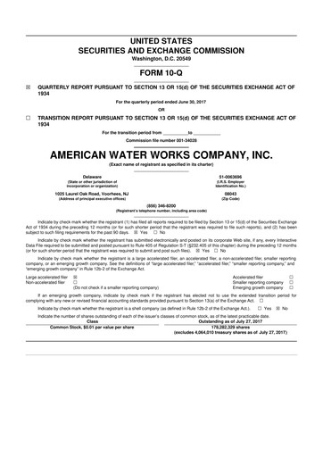 Thumbnail American Water 10-Q Quarterly Report FY2017 