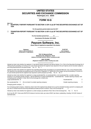 Miniature Paycom
 10-Q Rapport trimestriel 2017 