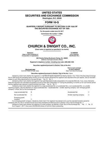 Thumbnail Church & Dwight
 10-Q Quarterly Report FY2017 