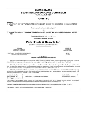 Thumbnail Park Hotels & Resorts

 10-Q Quarterly Report FY2017 