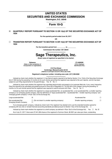 Thumbnail Sage Therapeutics
 10-Q Quarterly Report FY2017 