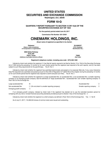 Thumbnail Cinemark Theatres
 10-Q Quarterly Report FY2017 