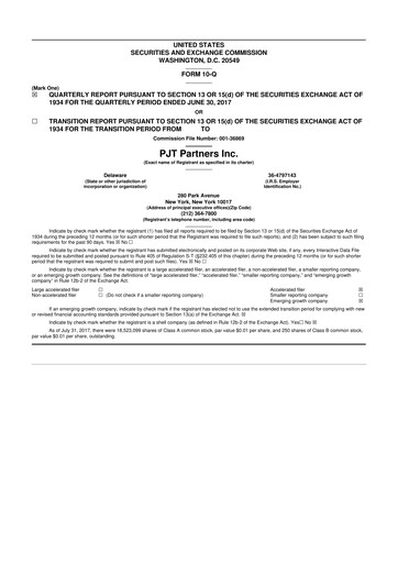 Miniature PJT Partners
 10-Q Rapport trimestriel 2017 