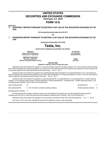 Miniature Tesla 10-Q Rapport trimestriel 2017 