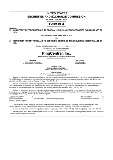 Thumbnail RingCentral
 10-Q Quarterly Report FY2017 