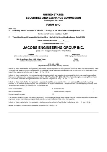 Miniature Jacobs Engineering 10-Q Rapport trimestriel 2017 