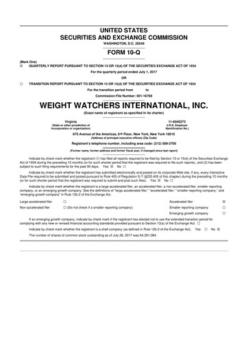 Thumbnail Weight Watchers 10-Q Quarterly Report FY2017 