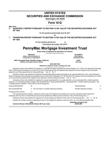 Thumbnail PennyMac Mortgage Investment Trust 10-Q Quarterly Report FY2017 