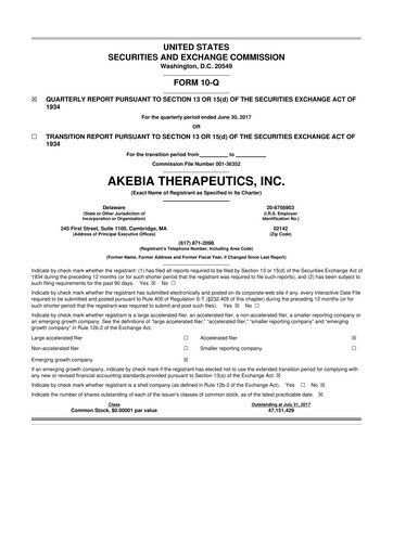 Thumbnail Akebia Therapeutics 10-Q Quarterly Report FY2017 