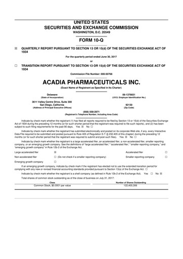 Thumbnail ACADIA Pharmaceuticals 10-Q Quarterly Report FY2017 