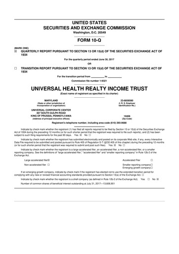 Vorschaubild Universal Health Realty Income Trust 10-Q Quartalsbericht 2017 