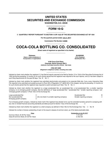 Thumbnail Coca-Cola Consolidated 10-Q Quarterly Report FY2017 