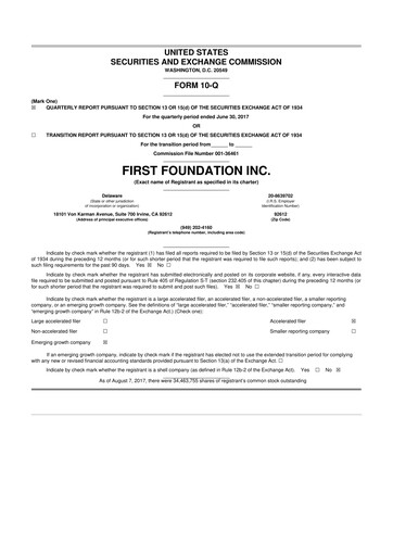 Thumbnail First Foundation
 10-Q Quarterly Report FY2017 