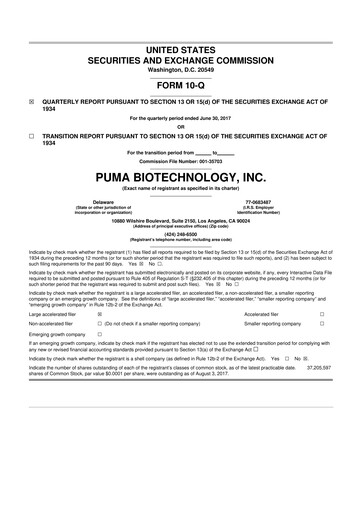 Miniature Puma Biotechnology 10-Q Rapport trimestriel 2017 