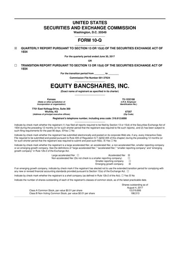 Vorschaubild Equity Bancshares 10-Q Quartalsbericht 2017 