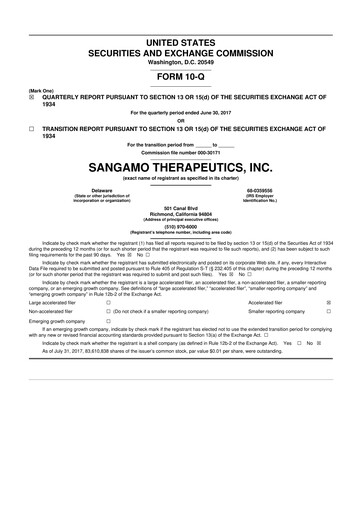 Thumbnail Sangamo Therapeutics
 10-Q Quarterly Report FY2017 