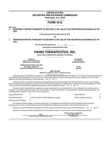 Thumbnail Viking Therapeutics
 10-Q Quarterly Report FY2017 