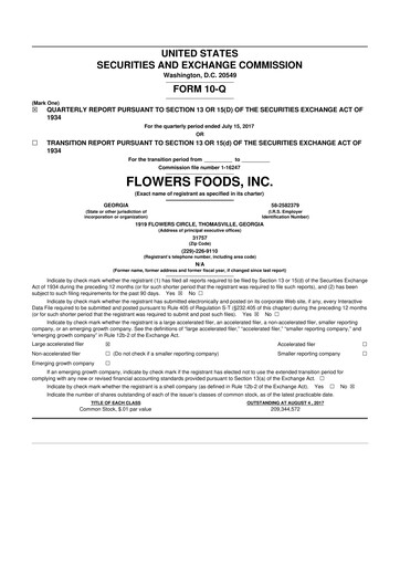 Miniature Flowers Foods
 10-Q Rapport trimestriel 2017 