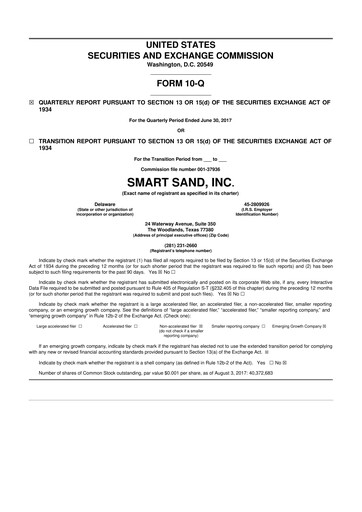 Miniature Smart Sand
 10-Q Rapport trimestriel 2017 
