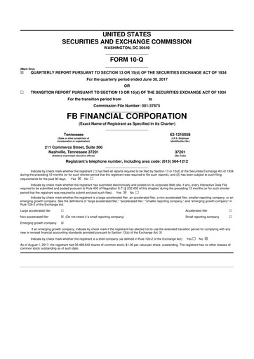Thumbnail FB Financial 10-Q Quarterly Report FY2017 