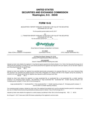 Miniature Pathfinder Bancorp 10-Q Rapport trimestriel 2017 