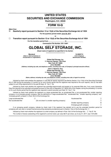 Thumbnail Global Self Storage 10-Q Quarterly Report FY2017 