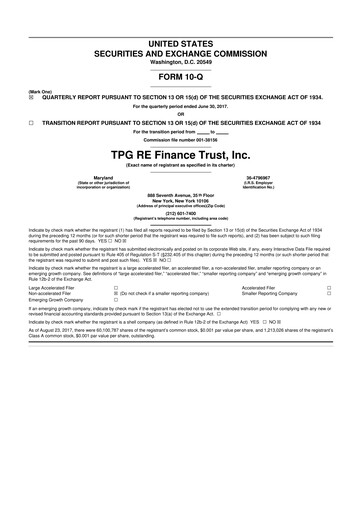Miniature TPG Real Estate Finance Trust
 10-Q Rapport trimestriel 2017 