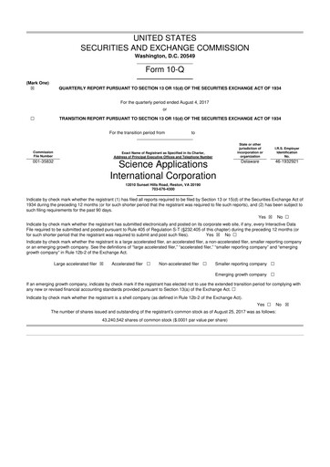Thumbnail SAIC (Science Applications International Corp) 10-Q Quarterly Report FY2018 