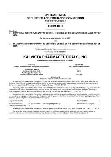 Thumbnail KalVista Pharmaceuticals 10-Q Quarterly Report FY2018 