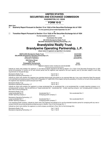 Thumbnail Brandywine Realty Trust
 10-Q Quarterly Report FY 
