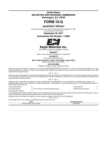 Thumbnail Eagle Materials
 10-Q Quarterly Report FY2018 