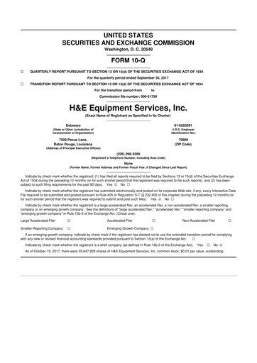 Thumbnail H&E Equipment Services 10-Q Quarterly Report FY 