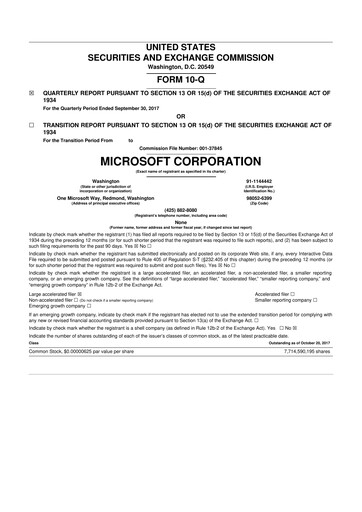 Thumbnail Microsoft 10-Q Quarterly Report FY2018 