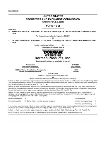 Thumbnail Dorman Products 10-Q Quarterly Report FY2017 