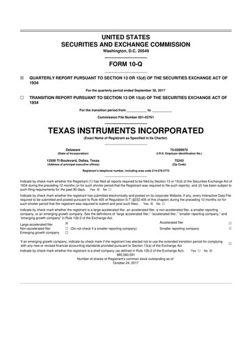 Vorschaubild Texas Instruments 10-Q Quartalsbericht 2017 