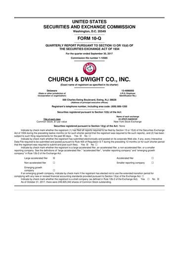 Thumbnail Church & Dwight
 10-Q Quarterly Report FY2017 